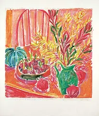 Jamie Evrard, Leaves from a Lost Notebook V - Matisse's Pumpkin and the New Paperwhites II #1/1, colour monoprint and collage on paper