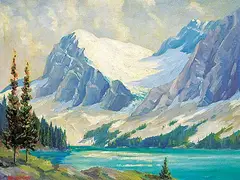 Reginald Llewellyn Harvey, Bow Lake Glacier, oil on wood board