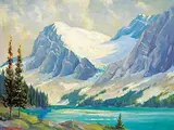 Reginald Llewellyn Harvey, Bow Lake Glacier, oil on wood board