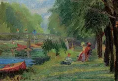 Caroline Learoyd Hillyard, Untitled - Picnic in the Park, oil on canvas board