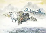 Paul Kuo, Untitled - The Buffalo Hunt, acrylic on paper