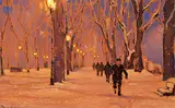 Raphael Montpetit, Carre St. Louis, oil on wood board