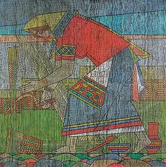 Valentin Firsov Shabaeff, Untitled - Harvesting, mixed media on wood board