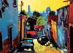 Mike Svob, A Narrow Street [San Miguel de Allende], 2008, acrylic on wood board