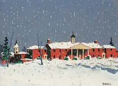 Bruno Bobak, Winter Campus [St. Thomas], oil on canvas board