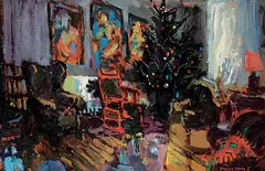 Molly Lamb Bobak, Christmas Living Room, 1967, oil on wood board