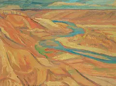A. Y. Jackson, Old Man River, Alberta, oil on wood board