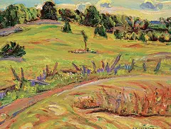 A. Y. Jackson, Pasture Fields, Madoc, Ont., 1967, oil on wood board