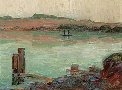 Sarah Robertson, Untitled - On the St. Lawrence, oil on wood board