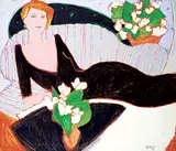 Claude A. Simard, Untitled - Woman in Black Dress with White Flowers, 1987, acrylic on canvas