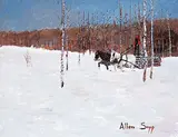 Allen Sapp, Untitled - Hauling the Logs, acrylic on canvas