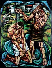Ronald John Spickett, Untitled - Baptism, 1955, oil on wood board