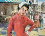 Pál Fried, Untitled - Lady in Red, oil on canvas