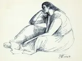Francisco Zúñiga, Untitled - Pensive Woman, 1967, ink on paper