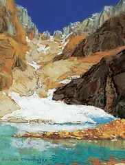 Horace Champagne, Melting Snow on Lake Oesa, Lake O'Hara, Yoho Nat. Pk. B.C., 2008, pastel on paper