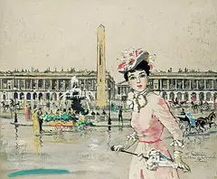 François Gérôme, La Place de la Concorde a Paris, mixed media on paper