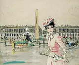 François Gérôme, La Place de la Concorde a Paris, mixed media on paper