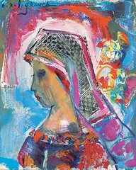 O.E.L. Graves, Untitled - Lady with Veil, oil on canvas board