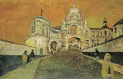 Bateson Mason, The Bridge of Meloncello, Bologna, mixed media on wood board