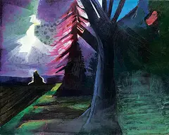 Untitled - Tree and Grain Elevator by David Pugh, 1994, oil on canvas, sold Nov 2019