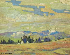 Keith Cornock Smith, Blackfoot Camp, Southern Alberta [from my 1950 sketches], oil on wood board