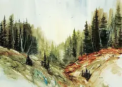 Ron Finch, Untitled - Birds in the Mountain Valley, watercolour on paper