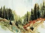 Ron Finch, Untitled - Birds in the Mountain Valley, watercolour on paper