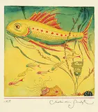 Charles van Sandwyk, Three Generations [Fish, Egg and Fry] #A.P., hand coloured etching on paper