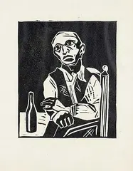 Maxwell Bennett Bates, Portrait of a Man at a Table, lino block on paper