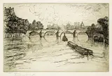 Caroline Armington, Le Pont Royal et La Cite Paris #4e etat, l'epreuve, etching on paper