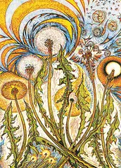 Richard Calver, Dandelion Rejoicing #29/50, 1989, colour lino block on paper