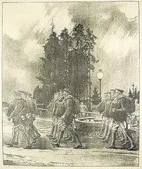 Charles William Jefferys, Departure of the Siberian Battery from Petawawa Camp, 1919, lithograph on paper
