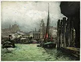 Luigi Kasimir, Untitled - In the Port, colour etching on paper