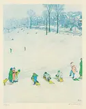 William Kurelek, Untitled - Tobogganing #219/225, 1977, colour photolithograph on paper