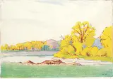 Walter J. Phillips, Fall, Assiniboine River, 1931, colour wood block on paper