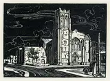 Knox United Church, Calgary by Margaret Shelton, 1941, lino block on paper, sold Sep 2019