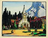 Banff Avenue by Margaret Shelton, 1943, lino block on paper, sold Sep 2019