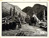 [The] Fraser Canyon #19/50 by Margaret Shelton, 1943, lino block on paper, sold Sep 2019