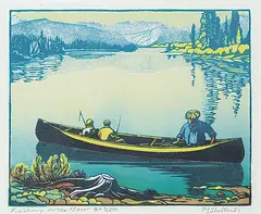 Margaret Shelton, Fishing on the Bow #203/300, 1945, lino block in six colours on paper
