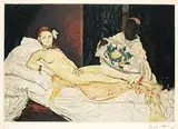 Jacques Villon, Olympia [After Manet] #82/100, 1926, colour etching on paper