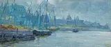 A. Norton Beatty, Untitled - Misty Port, oil on canvas board