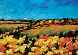 Lorelei Boyce, Sunrise on Poplars, acrylic on canvas board