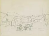 Paul Archibald Octave Caron, Village Houses, Bair St. Paul, 1930, graphite on paper
