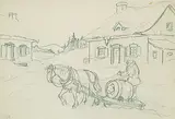 Paul Archibald Octave Caron, The Water Carrier, Baie St. Paul, 1930, graphite on paper