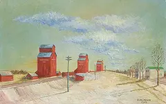 H. M. Cassin, Untitled - Elevators by Railway, 1945, oil on canvas board