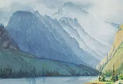 Margaret Shelton, Mt Turbulent, Spray River, 1944, watercolour on paper