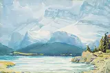 Lake Minnewanka, Mt Rundle by Margaret Shelton, 1976, watercolour on paper, sold May 2019