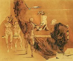 Untitled - Tribute to DaVinci #CIX/CXXX by Claude Weisbuch, etching on paper, sold May 2019