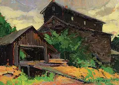 Frank Leonard Brooks, Untitled - Spring at the Sawmill, oil on wood board