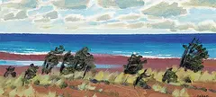 Red Beach P.E.I. by Bruno Bobak, oil on canvas board, sold Apr 2019